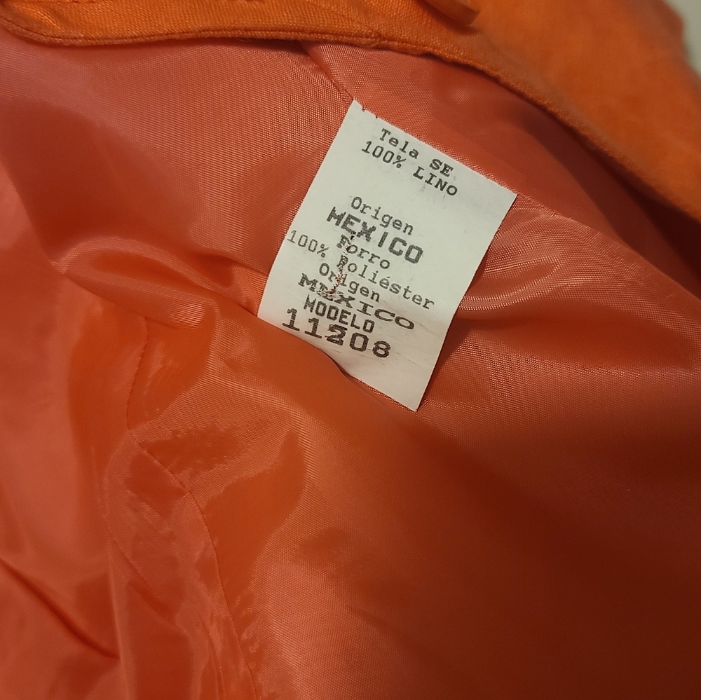 DELIRIUM Coral Orange Linen 3/4 Sleeve Blazer - Picture 6 of 11